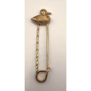 Vintage Dotty Smith Duck Safety Pin Brooch Gold Tone Signed